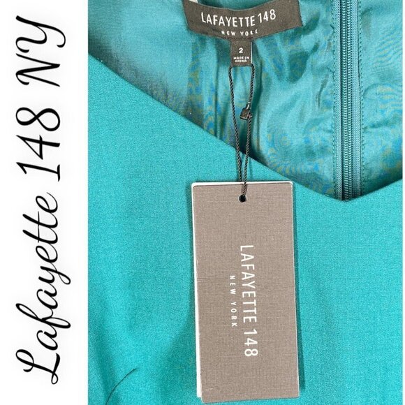 NWT LAFAYETTE 148 NEW YORK Alexia Teal Green Wool Sheath Dress, Size 2 - Picture 5 of 9